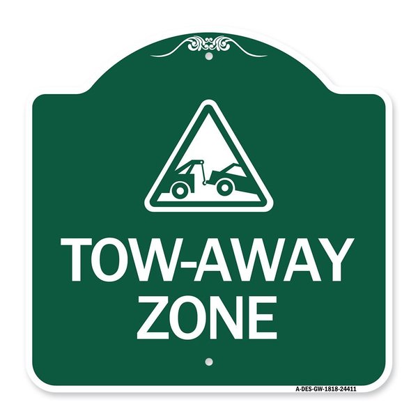 Signmission Designer Series Tow-Away Zone W/ Graphic, Green & White Aluminum Sign, 18" x 18", GW-1818-24411 A-DES-GW-1818-24411